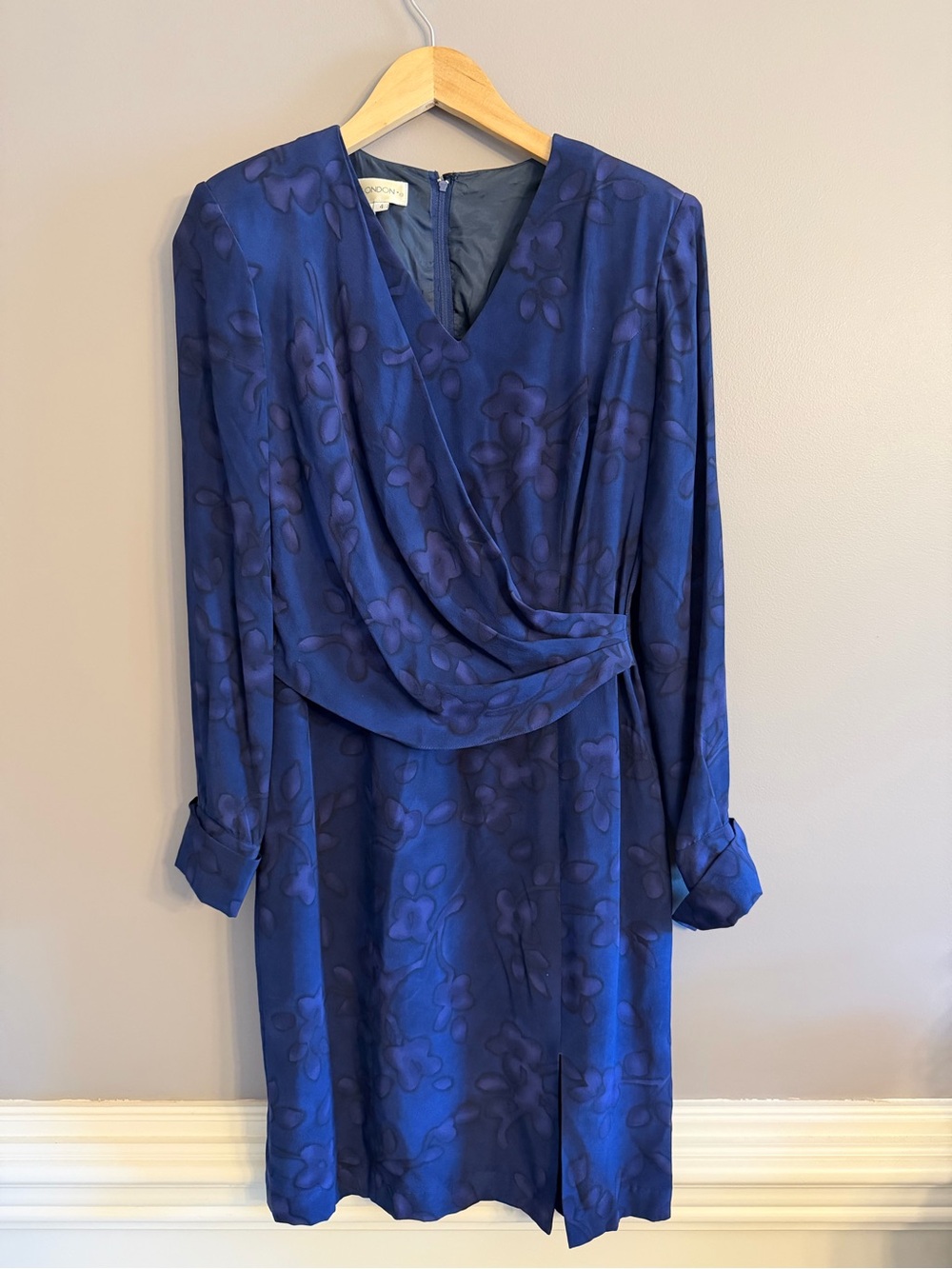 Maggot London Vintage 100% Silk Faux Wrap Long Sleeve Cocktail Dress